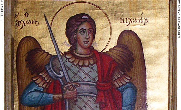 An icon of Archangel Michael in Panagia Spiliani Monastery, Pythagorio, Samos, Greece at My Favourite Planet