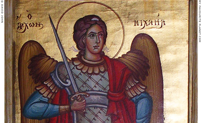 An icon of Archangel Michael in Panagia Spiliani Monastery, Pythagorio, Samos, Greece at My Favourite Planet An icon of Archangel Michael in Panagia Spiliani Monastery, Pythagorio, Samos, Greece at My Favourite Planet