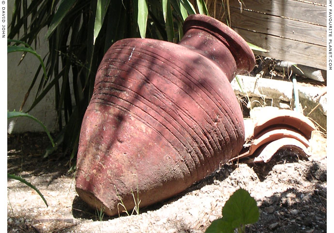 An amphora in the garden of Panagia Spiliani Monastery, Pythagorio, Samos, Greece at My Favourite Planet