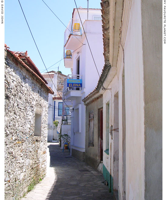 Pension Elena in a narrow street in Kokkari, Samos, Greece at My Favourite Planet