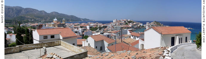 Panoramic view over the seaside town of Kokkari beach, on the north coast of Samos, Northern Aegean islands, Greece at My Favourite Planet