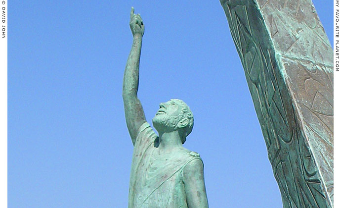 A modern statue of Pythagoras in Pythagorio harbour, Samos, Greece at My Favourite Planet