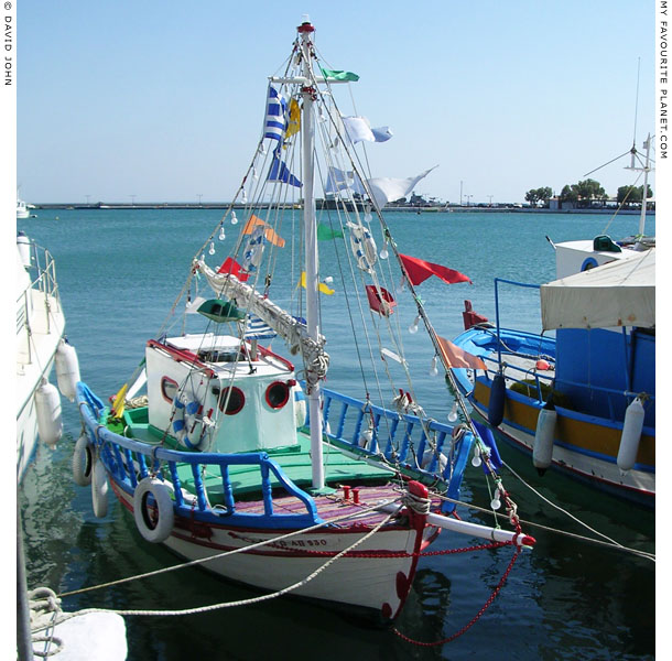 Festooned fishing boat, Pythagorio harbour, Samos, Greece at My Favourite Planet