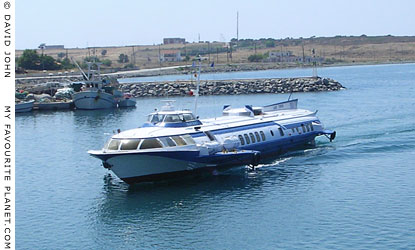 A Flying Dolphin hydrofoil arriving at Kamariotissa, Samothraki, Greece at My Favourite Planet A Flying Dolphin hydrofoil arriving at Kamariotissa, Samothraki, Greece at My Favourite Planet