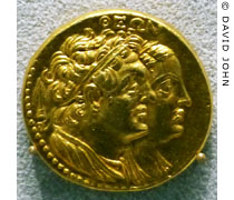 Gold oktodrachme coin with the heads of Ptolemy II and Arsinoe II of Egypt at My Favourite Planet