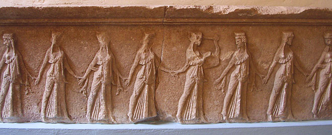 Frieze of female dancers, Samothraki island, Greece at My Favourite Planet