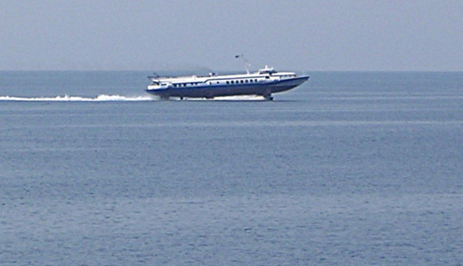 A flying dolphin hydrofoil ferry in sailing from Samothraki island to Alexandroupoli, Greece at My Favourite Planet