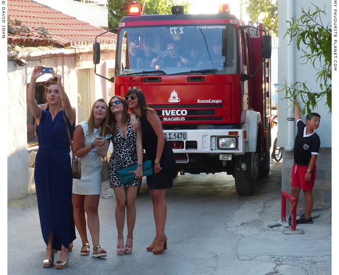 The fire brigade and selfie brigade in Kamariotissa, Samothraki, Greece at My Favourite Planet