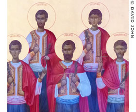An icon of the Five Martyrs of Samothraki in Alexandroupolis Cathedral, Thrace, Greece at My Favourite Planet