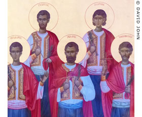 An icon of the Five Martyrs of Samothraki in Alexandroupolis Cathedral, Thrace, Greece at My Favourite Planet An icon of the Five Martyrs of Samothraki in Alexandroupolis Cathedral, Thrace, Greece at My Favourite Planet