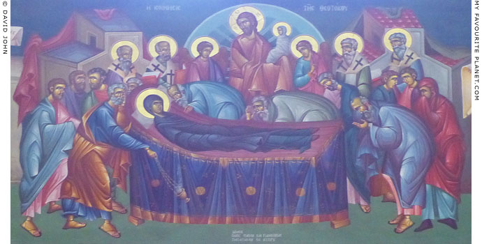 An icon depicting the Dormition of the Virgin Mary in the Cathedral of Alexandroupoli, Thrace, Greece at My Favourite Planet An icon depicting the Dormition of the Virgin Mary in the Cathedral of Alexandroupoli, Thrace, Greece at My Favourite Planet
