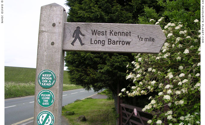 Signpost to West Kennet Long Barrow on the A4 road, Avebury, Wiltshire at My Favourite Planet Signpost to West Kennet Long Barrow on the A4 road, Avebury, Wiltshire at My Favourite Planet