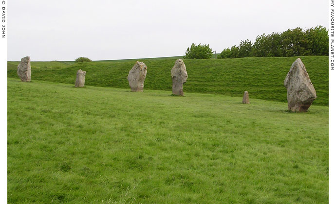 A row of megaliths in the southwest sector of the outer circle of Avebury Henge, Wiltshire at My Favourite Planet