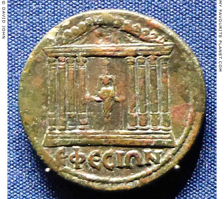 A bronze coin of Ephesus showing the cult statue of Artmeis Ephesia in the Temple of Artemis at My Favourite Planet