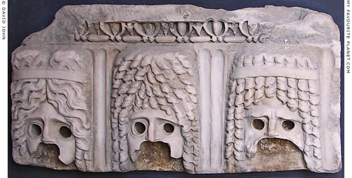Marble relief of theatrical masks, museum for the visually impaired, Ephesus, Turkey at My Favourite Planet