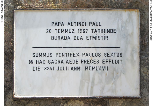 A plaque commemorating the visit of Pope Paul VI to the Aghia Maria Church, Ephesus at My Favourite Planet