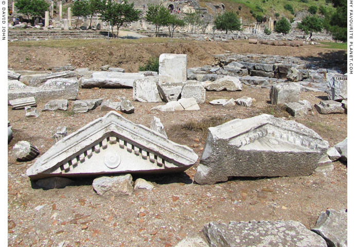 Marble pediments displayed on the west side of the Upper Agora, Ephesus at My Favourite Planet Marble pediments displayed on the west side of the Upper Agora, Ephesus at My Favourite Planet