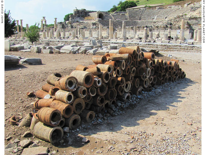 Sections of terracotta water pipes on the east side of the Upper Agora, Ephesus at My Favourite Planet