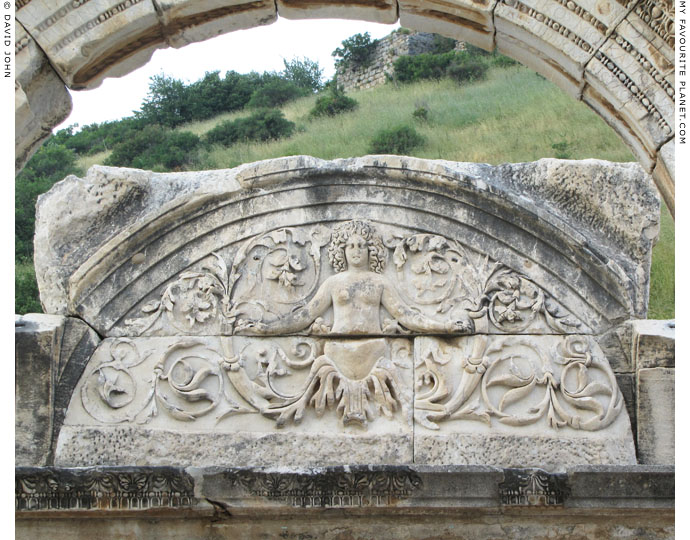 A relief of Gorgon Medusa above the doorway of the Temple of Hadrian, Ephesus at My Favourite Planet