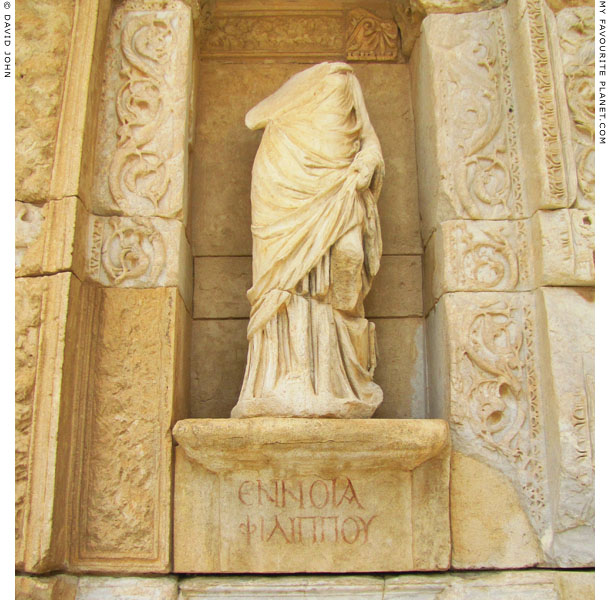 A headless statue with the inscription Ennoia Philippou, Library of Celsus, Ephesus at My Favourite Planet