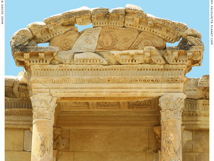 A relief of the Gorgon Medusa on a pediment of the facade of the Library of Celsus, Ephesus at My Favourite Planet