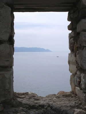 The view over the Aegean from the Genoese fortress on Guvercin Ada (Pigeon Island), Kusadasi, Turkey at My Favourite Planet