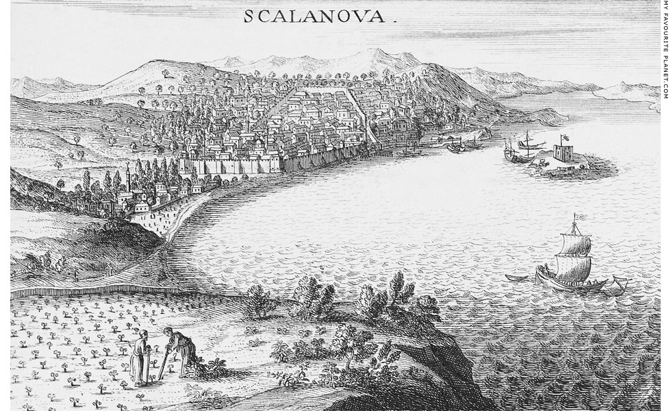 An 18th century engraving of Kusadasi harbour, Turkey at My Favourite Planet