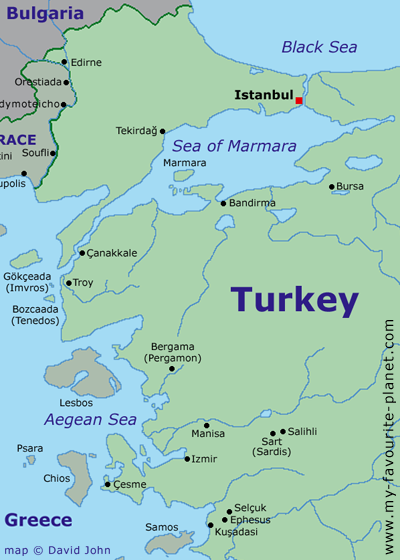 Map of north-western Turkey and the Aegean area at My Favourite Planet