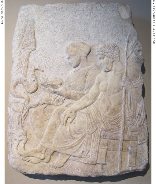 Marble relief of the healing god Asklepios and his daughter Hygieia at My Favourite Planet