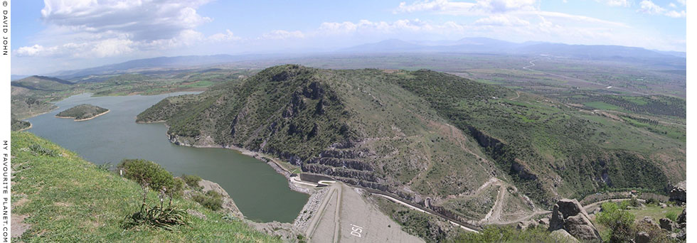 Panoramic view of the Kestel Dam and reservoir northeast of the Pergamon Acropolis, Bergama, Turkey at My Favourite Planet