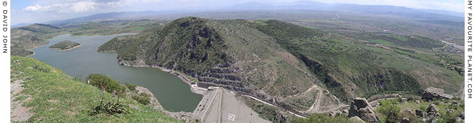 Panoramic view of the Kestel dam and reservoir northeast of the Pergamon acropolis, Turkey at My Favourite Planet