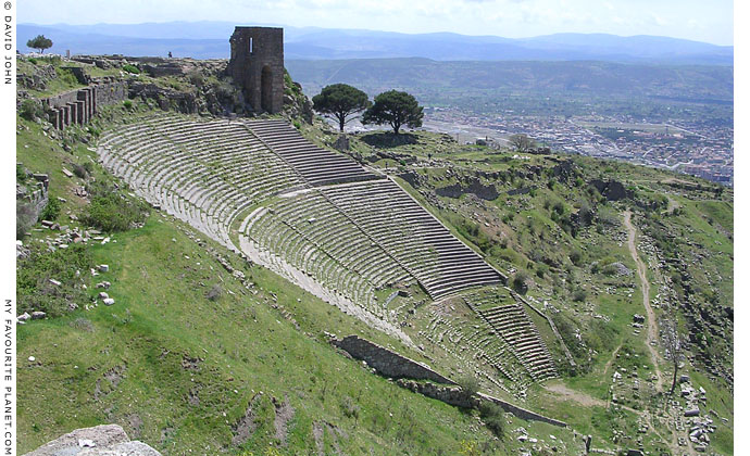 The Hellenistic theatre and a Byzantine tower on the west slope of the Pergamon Acropolis, Turkey at My Favourite Planet