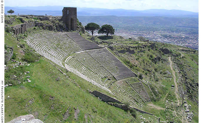 The Hellenistic theatre and a Byzantine tower on the west slope of the Pergamon Acropolis, Turkey at My Favourite Planet The Hellenistic theatre and a Byzantine tower on the west slope of the Pergamon Acropolis, Turkey at My Favourite Planet