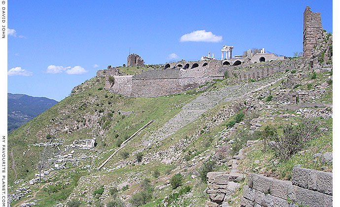 The theatre and Byzantine tower on the west slope of the Pergamon Acropolis, Turkey at My Favourite Planet