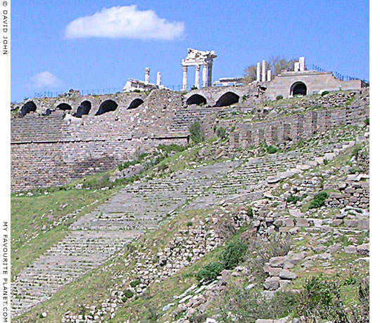 Close-up of the theatre and a Byzantine tower on the Pergamon Acropolis, Turkey at My Favourite Planet