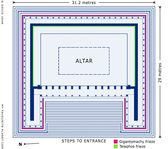 Plan of the Great Altar of Zeus, Pergamon Acropolis, Turkey at My Favourite Planet