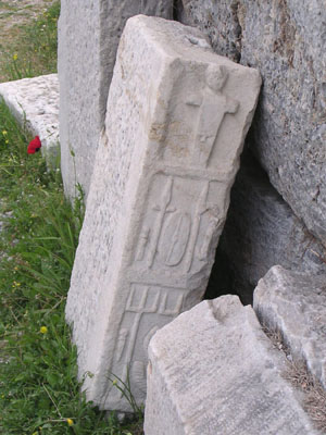 Marble block with war-like reliefs in the Basilica of Saint John, Selcuk, Turkey at My Favourite Planet