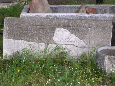 Stone block carved with Christian motifs in the Basilica of Saint John, Selcuk, Turkey at My Favourite Planet