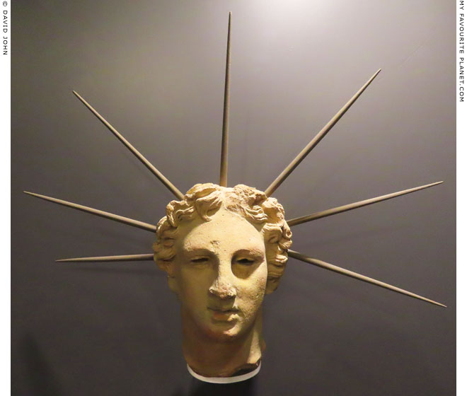 A terracotta head of Helios from Rhodes with added modern solar rays at My Favourite Planet A terracotta head of Helios from Rhodes with added modern solar rays at My Favourite Planet