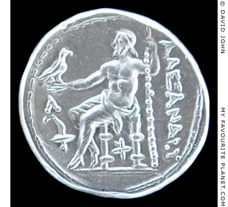 Zeus Aetophoros on a Macedonian silver tetradrachm of Alexander the Great at My Favourite Planet