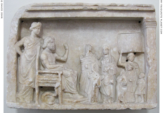 Marble votive relief of Asklepios and Hygieia from Attica at My Favourite Planet