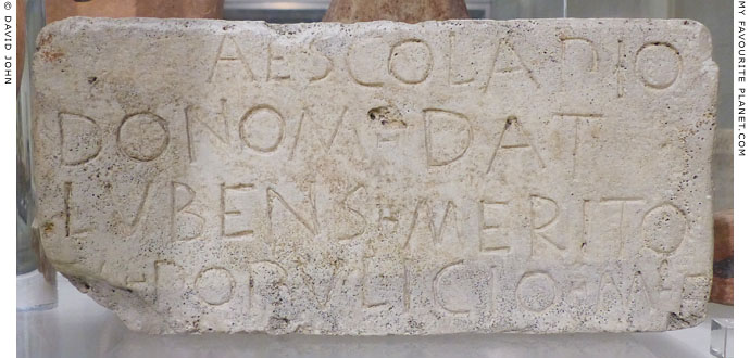 Inscribed statue base with a dedication to Asklepios from the Tiber Island, Rome at My Favourite Planet