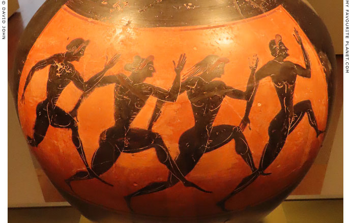 Four men running in a foot race, painted by the Euphiletos Painter at My Favourite Planet