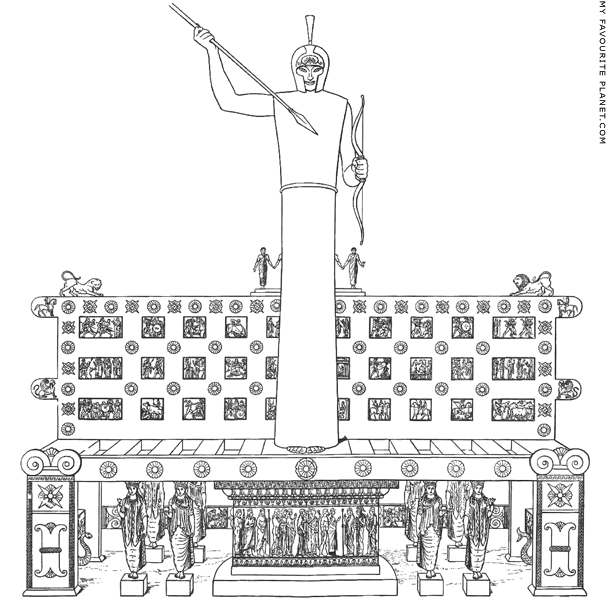 Adolf Furtwängler's conjectural reconstruction drawing of the Throne of Apollo Amyklaios by Bathykles at My Favourite Planet