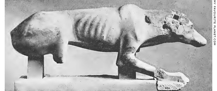A marble statue of a hunting dog from the Athens Acropolis at My Favourite Planet