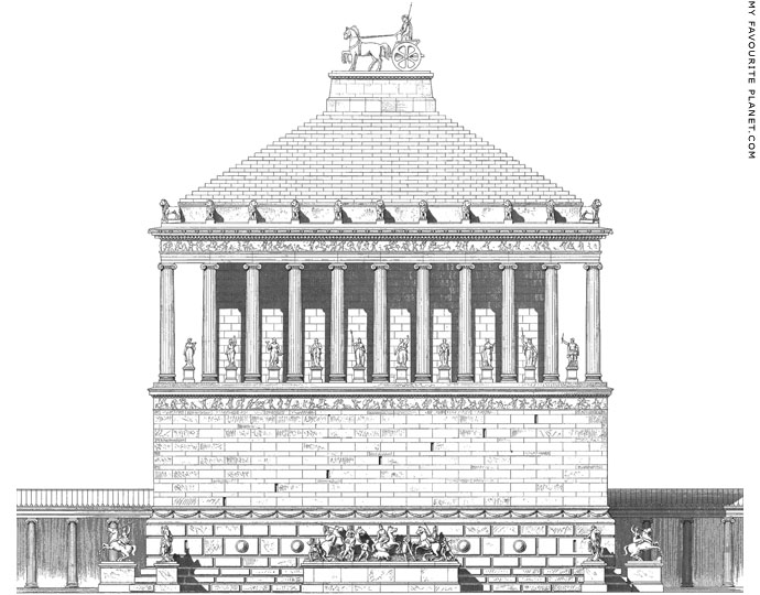 A reconstruction drawing of the Mausoleum of Halicarnassus at My Favourite Planet