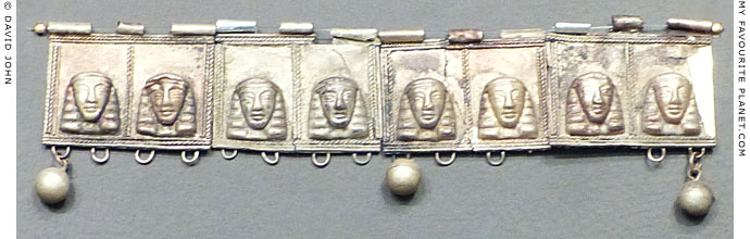 Gold necklace plaques with Daedalic female heads from Rhodes, Greece at My Favourite Planet