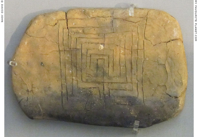 A labyrinth on the rear of a Linear B tablet from the Mycenaean palace of Pylos, Greece at My Favourite Planet