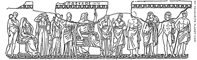 A drawing of the Dodekatheon relief in Ostia at My Favourite Planet