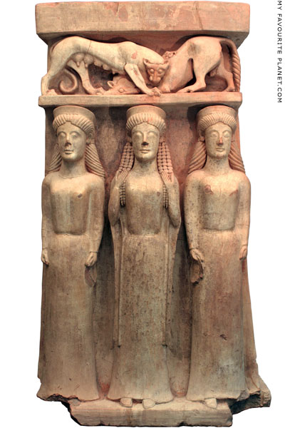 Ceramic altar with a relief depicting a triad of goddesses at My Favourite Planet